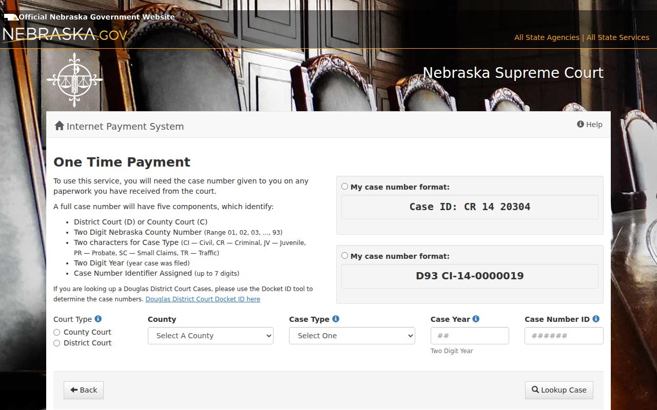 Blank Nebraska court case payment form fields