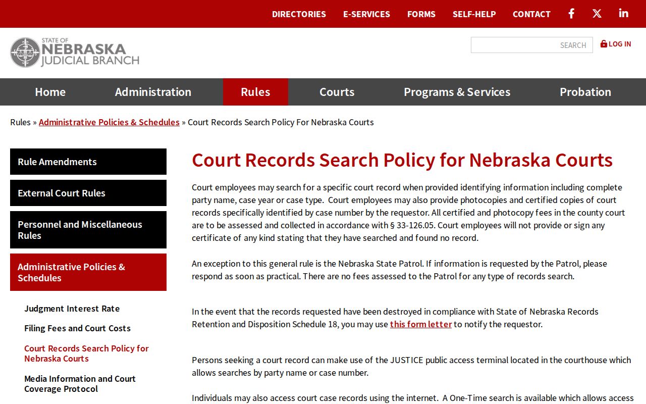 Nebraska court public terminal and record access information