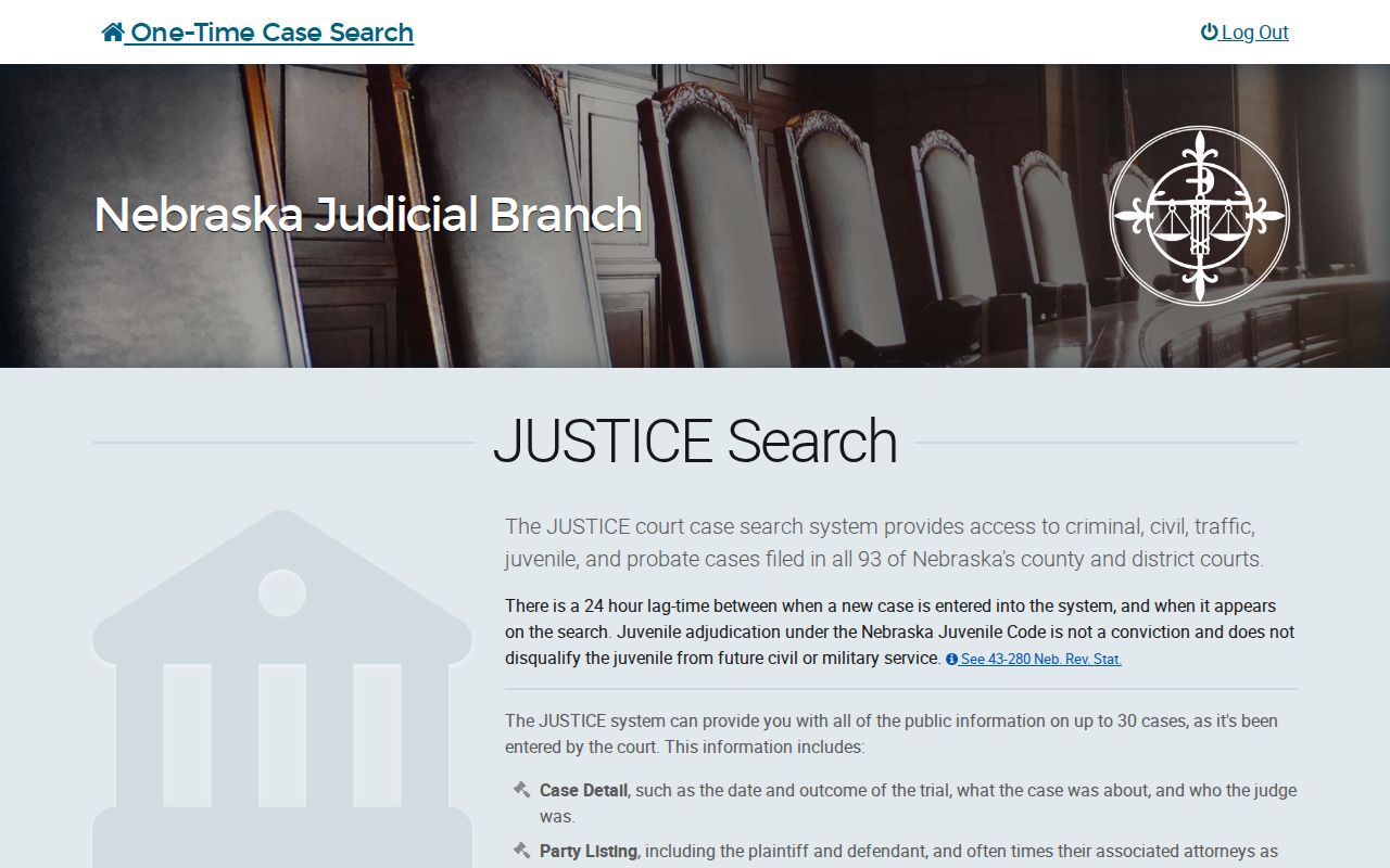Official Nebraska JUSTICE name search information